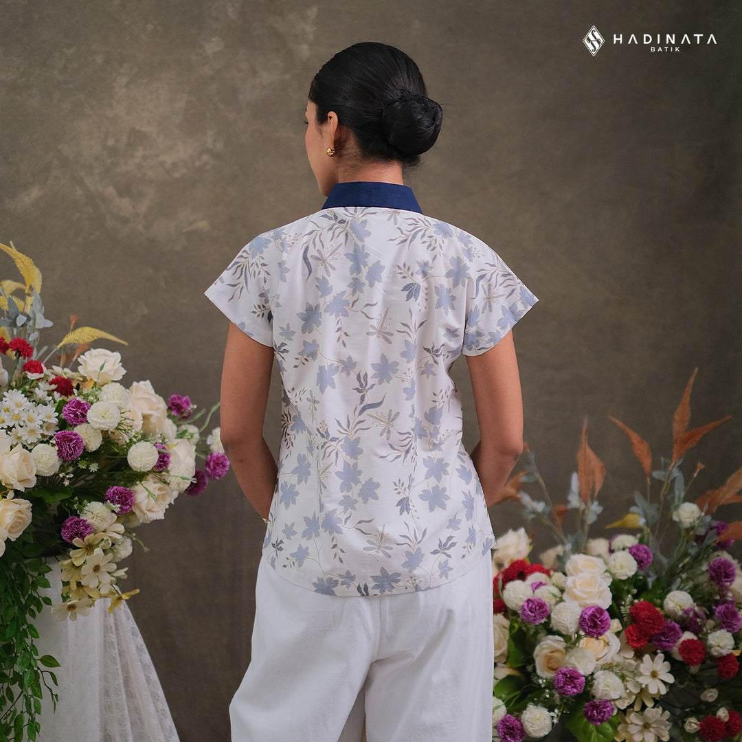 Hadinata Batik Premium Blouse Batik Wanita Lengan Pendek Superfine Vidalea White