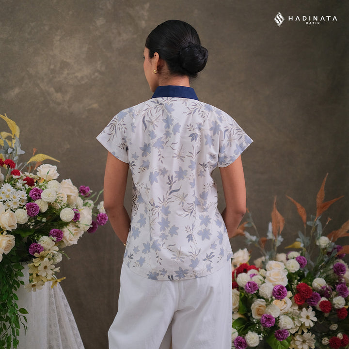 Hadinata Batik Premium Blouse Batik Wanita Lengan Pendek Superfine Vidalea White