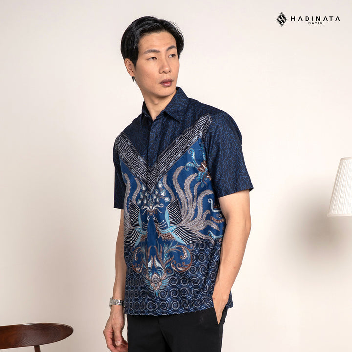 Hadinata Batik Premium Kemeja Batik Pria Lengan Pendek Superfine Himaira Blue