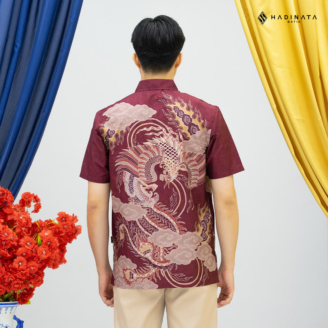 Hadinata Batik Premium Kemeja Batik Pria Lengan Pendek Superfine Bhawana Maroon