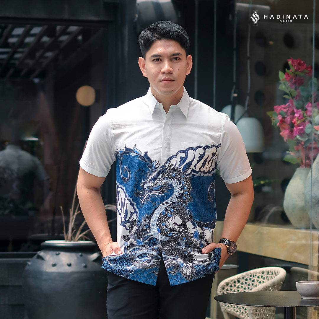 Hadinata Batik Premium Kemeja Batik Pria Lengan Pendek Superfine Vasuki White