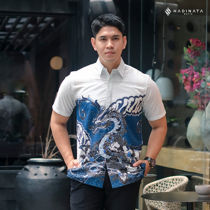 Hadinata Batik Premium Kemeja Batik Pria Lengan Pendek Superfine Vasuki White