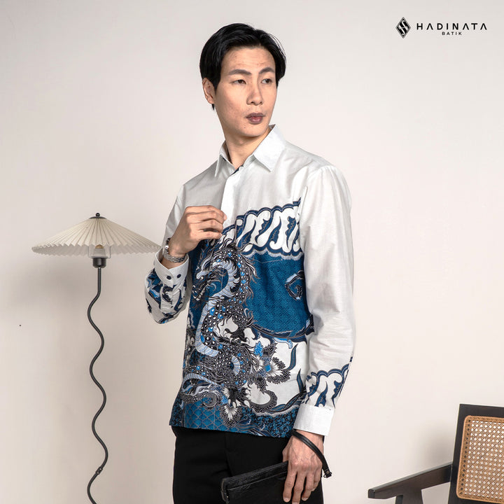 Hadinata Batik Premium Kemeja Batik Pria Lengan Panjang Superfine Furing Vasuki White