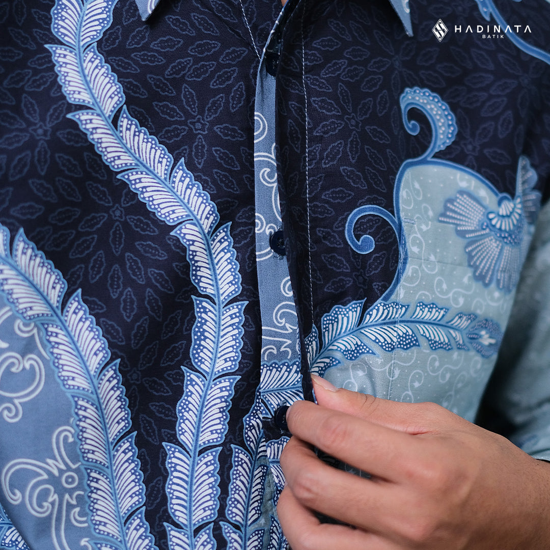 Hadinata Batik Premium Kemeja Batik Pria Lengan Panjang Superfine Furing Vargaz Navy