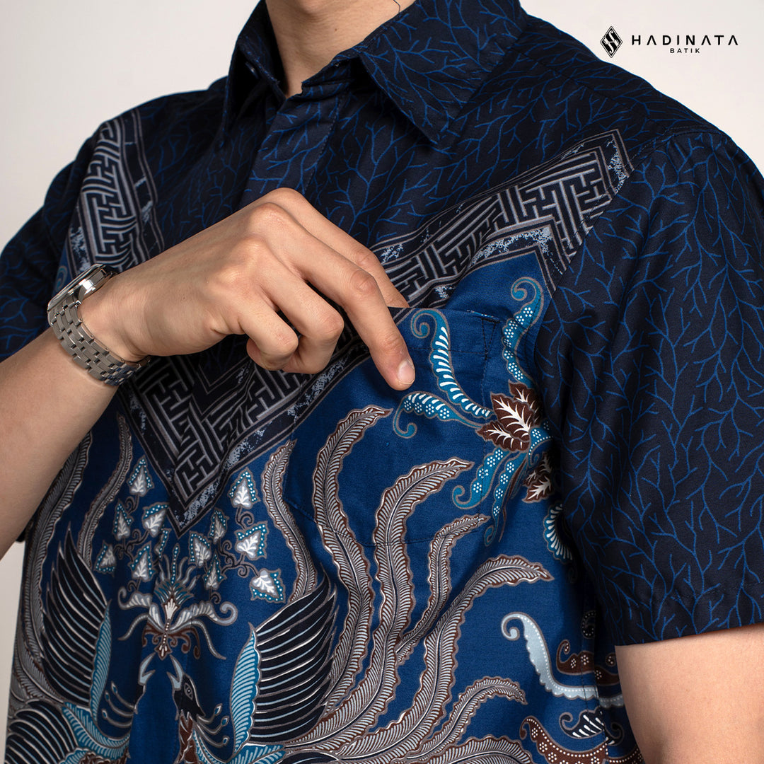 Hadinata Batik Premium Kemeja Batik Pria Lengan Pendek Superfine Himaira Blue