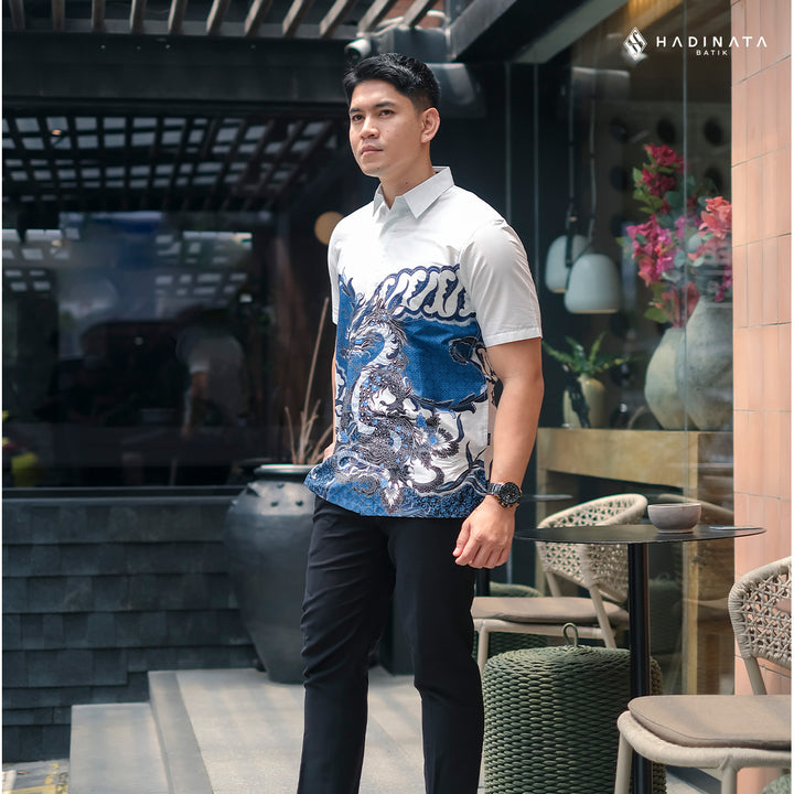 Hadinata Batik Premium Kemeja Batik Pria Lengan Pendek Superfine Vasuki White