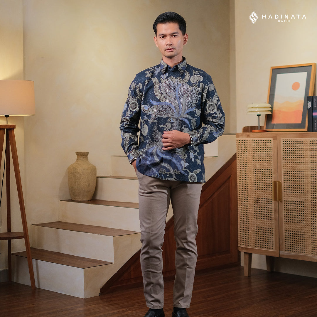Hadinata Embroidery Batik Kemeja Panjang Syakala Navy