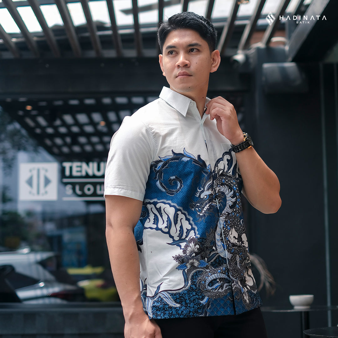 Hadinata Batik Premium Kemeja Batik Pria Lengan Pendek Superfine Vasuki White