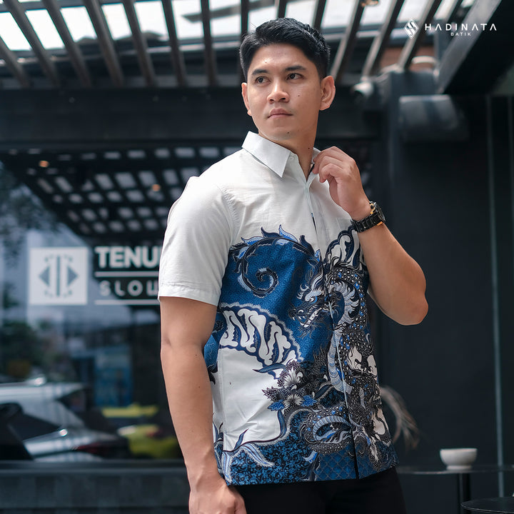 Hadinata Batik Premium Kemeja Batik Pria Lengan Pendek Superfine Vasuki White
