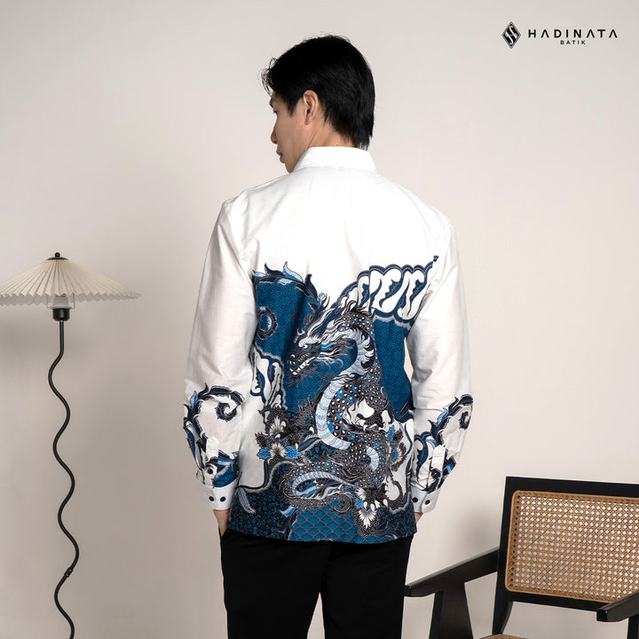 Hadinata Batik Premium Kemeja Batik Pria Lengan Panjang Superfine Furing Vasuki White