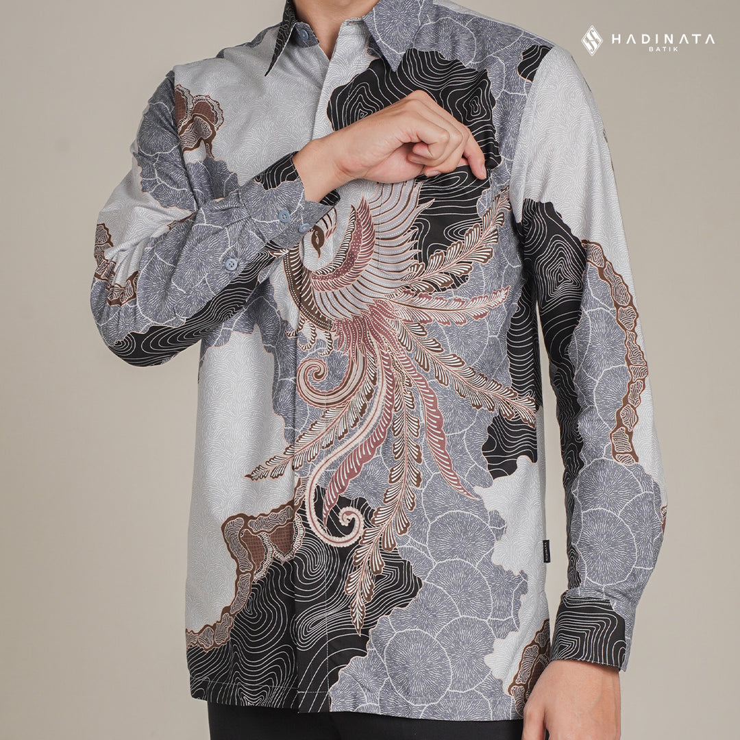 Hadinata Batik Premium Kemeja Batik Pria Lengan Panjang Superfine Furing Dharsana Grey
