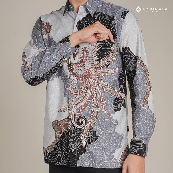 Hadinata Batik Premium Kemeja Batik Pria Lengan Panjang Superfine Furing Dharsana Grey