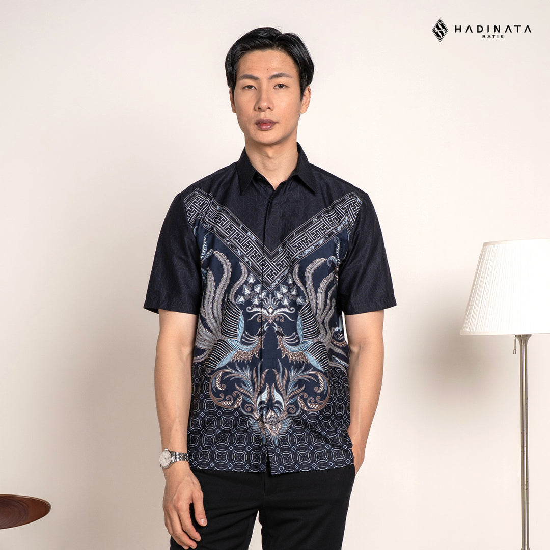 Hadinata Batik Premium Kemeja Batik Pria Lengan Pendek Superfine Himaira Navy