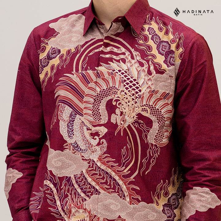 Hadinata Batik Premium Kemeja Batik Pria Lengan Panjang Superfine Furing Bhawana Maroon