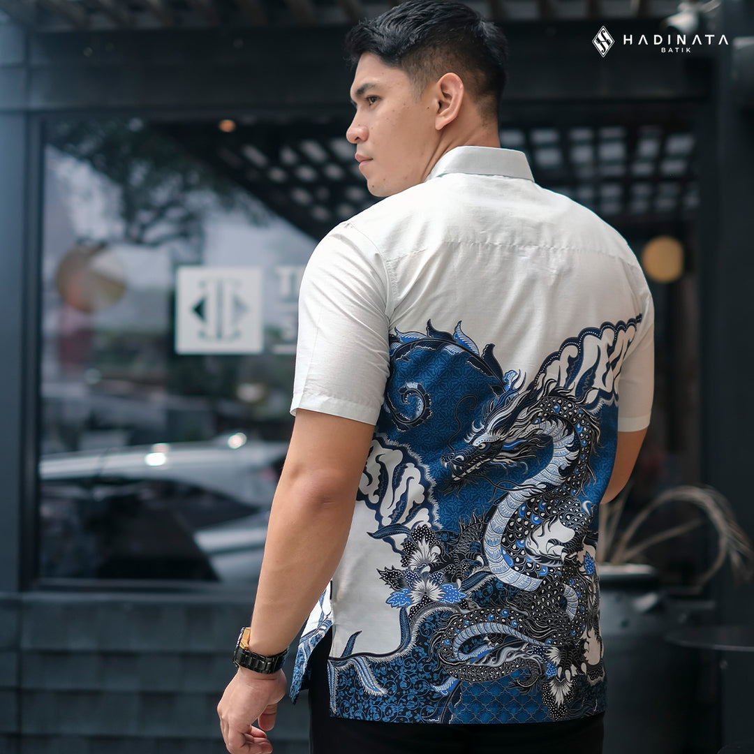 Hadinata Batik Premium Kemeja Batik Pria Lengan Pendek Superfine Vasuki White
