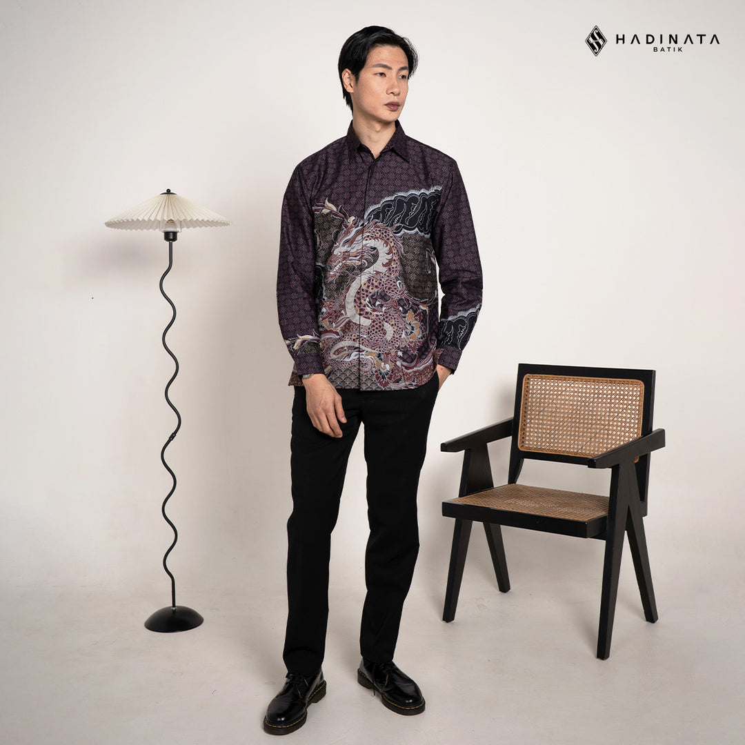 Hadinata Batik Premium Kemeja Batik Pria Lengan Panjang Superfine Furing Vasuki Maroon