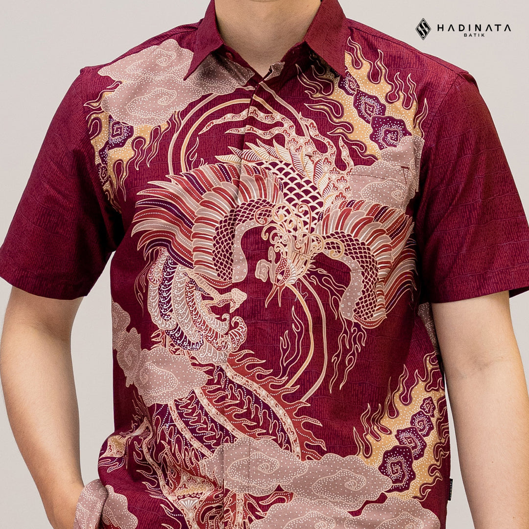 Hadinata Batik Premium Kemeja Batik Pria Lengan Pendek Superfine Bhawana Maroon