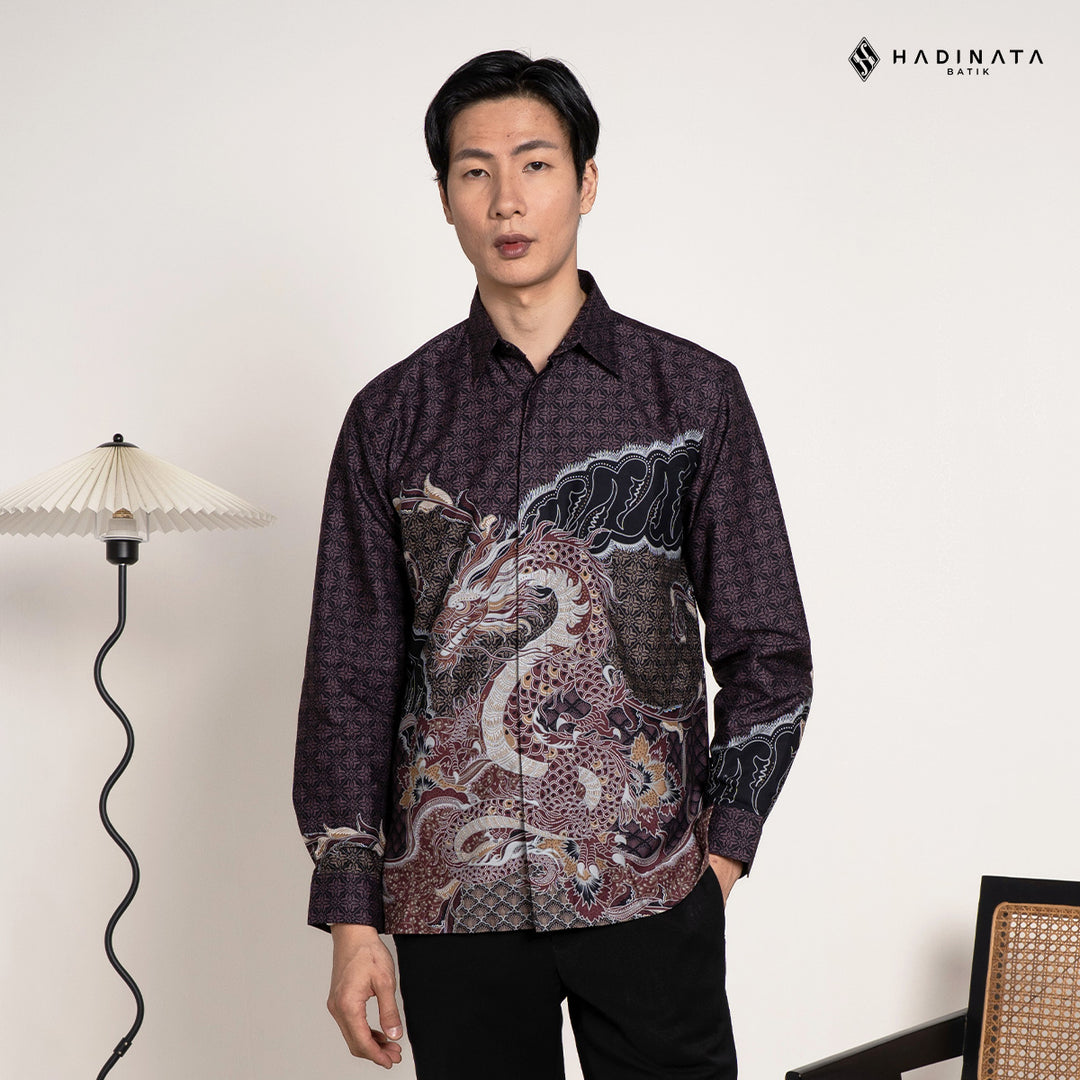 Hadinata Batik Premium Kemeja Batik Pria Lengan Panjang Superfine Furing Vasuki Maroon