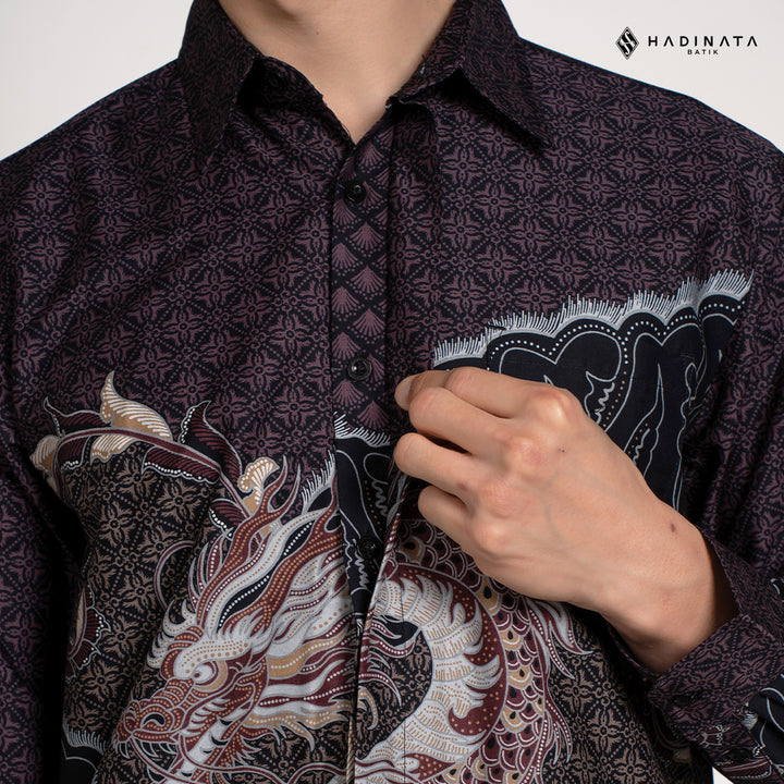 Hadinata Batik Premium Kemeja Batik Pria Lengan Panjang Superfine Furing Vasuki Maroon