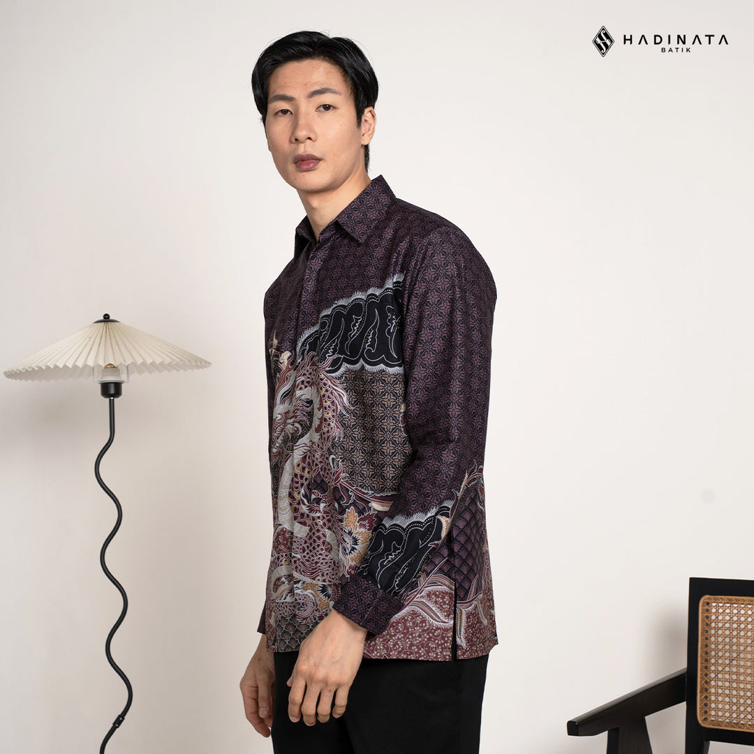 Hadinata Batik Premium Kemeja Batik Pria Lengan Panjang Superfine Furing Vasuki Maroon