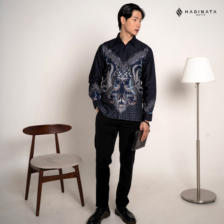Hadinata Batik Premium Kemeja Batik Pria Lengan Panjang Superfine Furing Himaira Navy