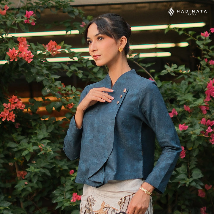 Hadinata Batik Wanita Premium Kebaya Dobby Lengan Panjang Lir Sasmita Navy