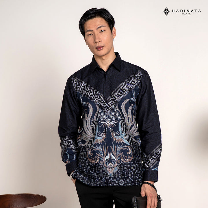 Hadinata Batik Premium Kemeja Batik Pria Lengan Panjang Superfine Furing Himaira Navy