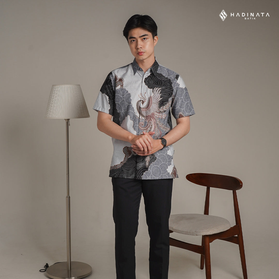 Hadinata Batik Premium Kemeja Batik Pria Lengan Pendek Superfine Dharsana Grey