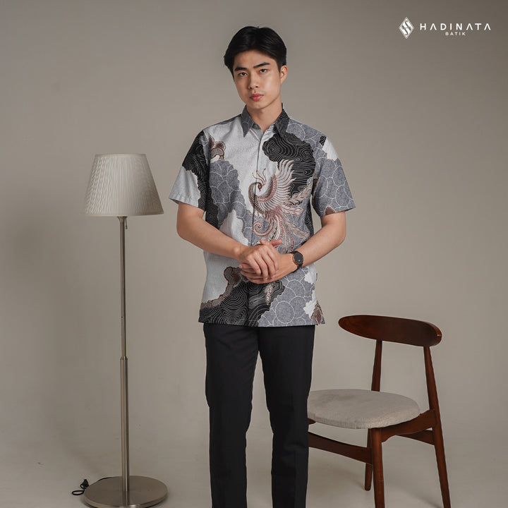 Hadinata Batik Premium Kemeja Batik Pria Lengan Pendek Superfine Dharsana Grey