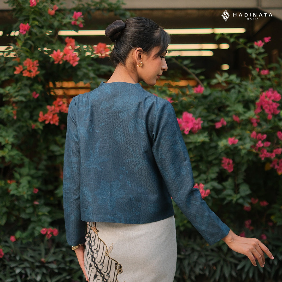 Hadinata Batik Wanita Premium Kebaya Dobby Lengan Panjang Lir Sasmita Navy
