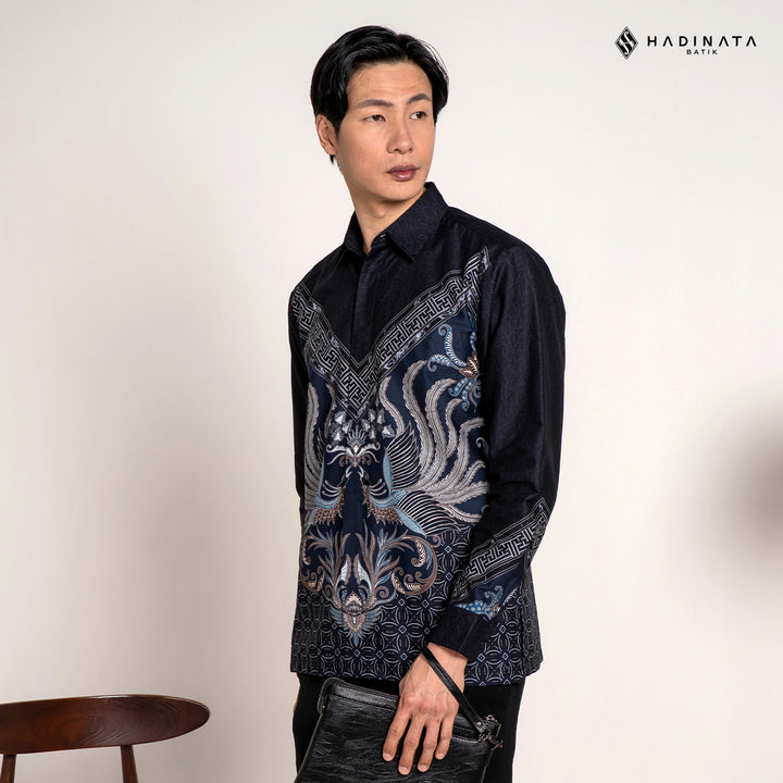 Hadinata Batik Premium Kemeja Batik Pria Lengan Panjang Superfine Furing Himaira Navy
