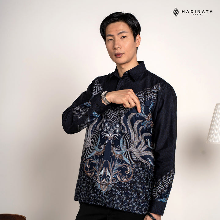 Hadinata Batik Premium Kemeja Batik Pria Lengan Panjang Superfine Furing Himaira Navy