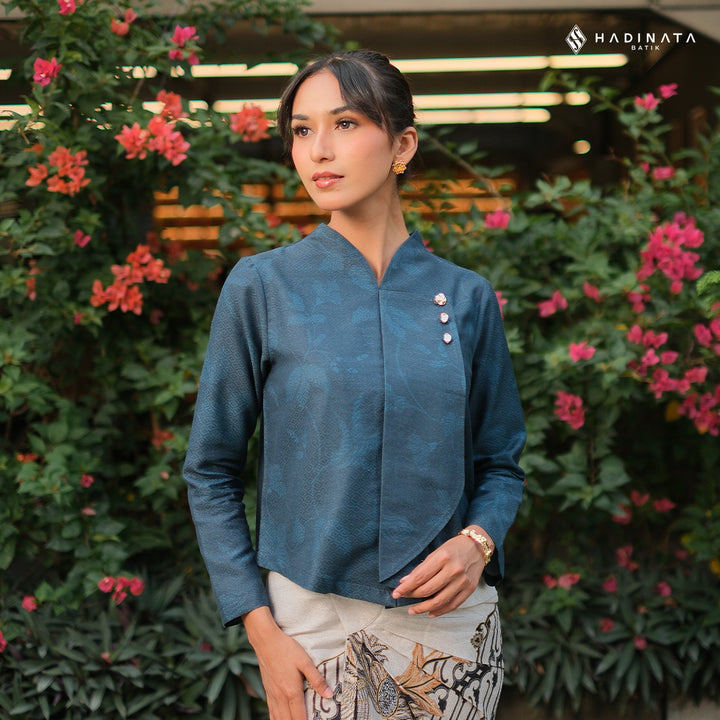Hadinata Batik Wanita Premium Kebaya Dobby Lengan Panjang Lir Sasmita Navy