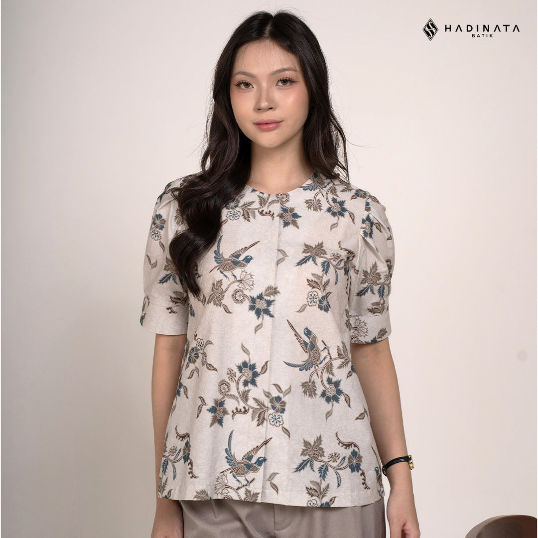 Hadinata Batik Premium Blouse Batik Wanita Lengan Pendek Superfine Rinanti Cream