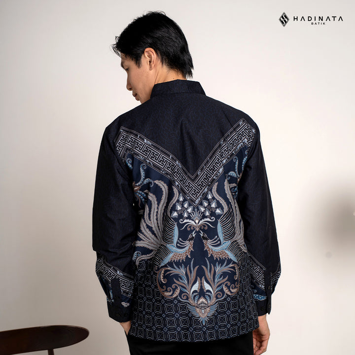 Hadinata Batik Premium Kemeja Batik Pria Lengan Panjang Superfine Furing Himaira Navy