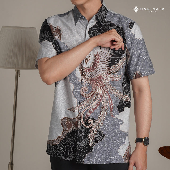Hadinata Batik Premium Kemeja Batik Pria Lengan Pendek Superfine Dharsana Grey