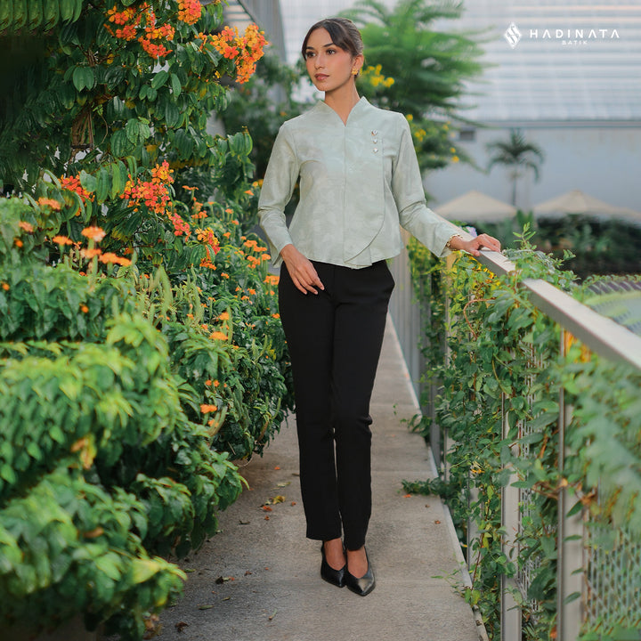 Hadinata Batik Wanita Premium Kebaya Dobby Lengan Panjang Lir Sasmita Green
