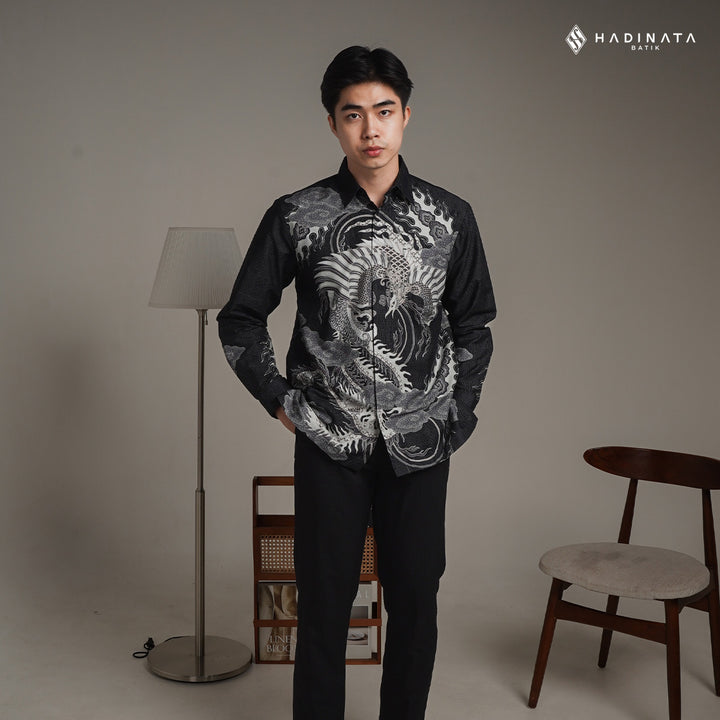 Hadinata Batik Premium Kemeja Batik Pria Lengan Panjang Superfine Furing Bhawana Black