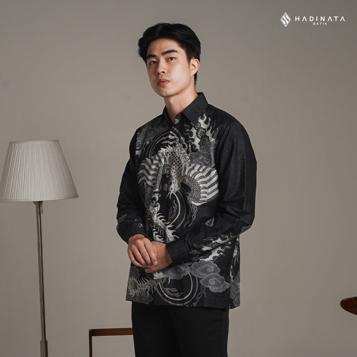 Hadinata Batik Premium Kemeja Batik Pria Lengan Panjang Superfine Furing Bhawana Black