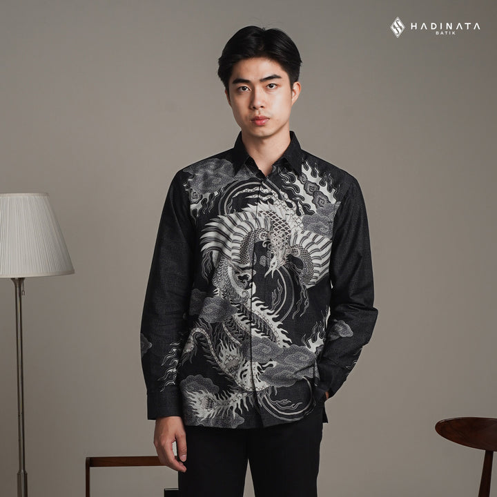 Hadinata Batik Premium Kemeja Batik Pria Lengan Panjang Superfine Furing Bhawana Black