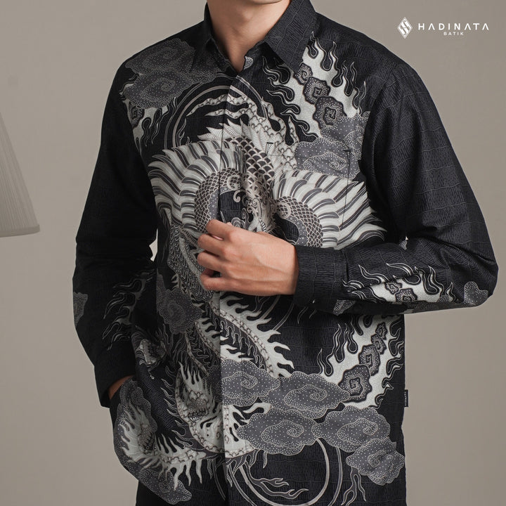 Hadinata Batik Premium Kemeja Batik Pria Lengan Panjang Superfine Furing Bhawana Black