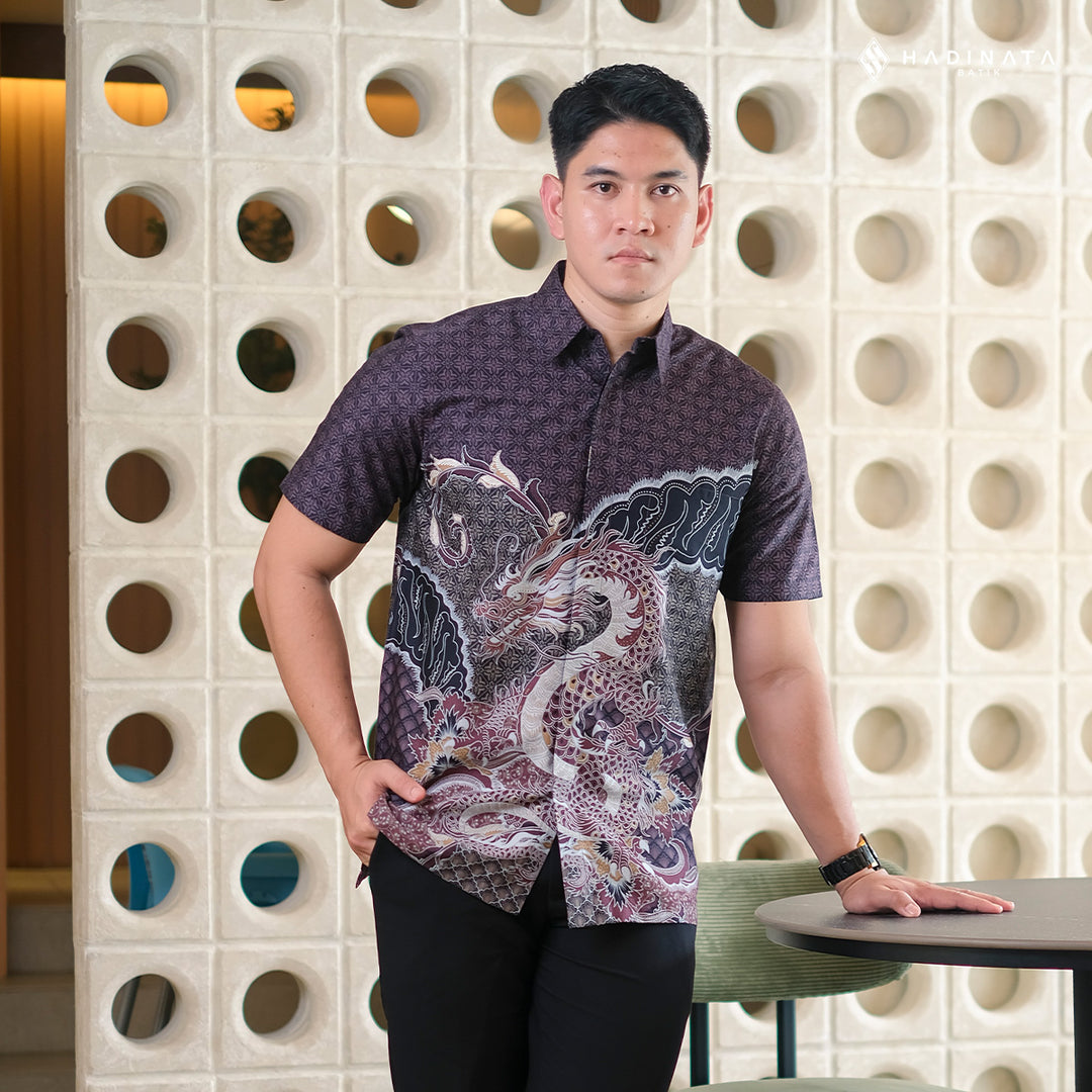 Hadinata Batik Premium Kemeja Batik Pria Lengan Pendek Superfine Vasuki Maroon