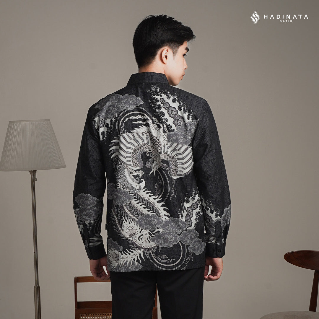 Hadinata Batik Premium Kemeja Batik Pria Lengan Panjang Superfine Furing Bhawana Black