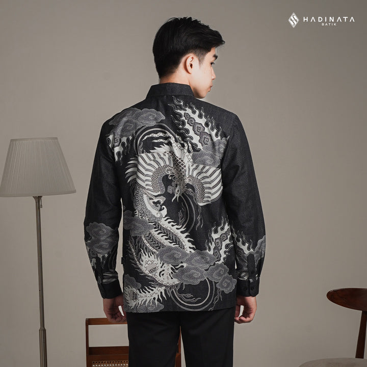 Hadinata Batik Premium Kemeja Batik Pria Lengan Panjang Superfine Furing Bhawana Black