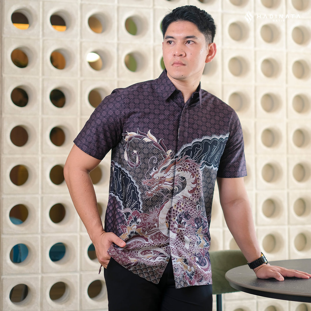 Hadinata Batik Premium Kemeja Batik Pria Lengan Pendek Superfine Vasuki Maroon