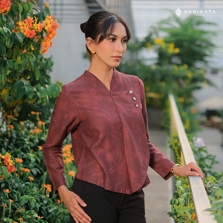 Hadinata Batik Wanita Premium Kebaya Dobby Lengan Panjang Lir Sasmita Maroon