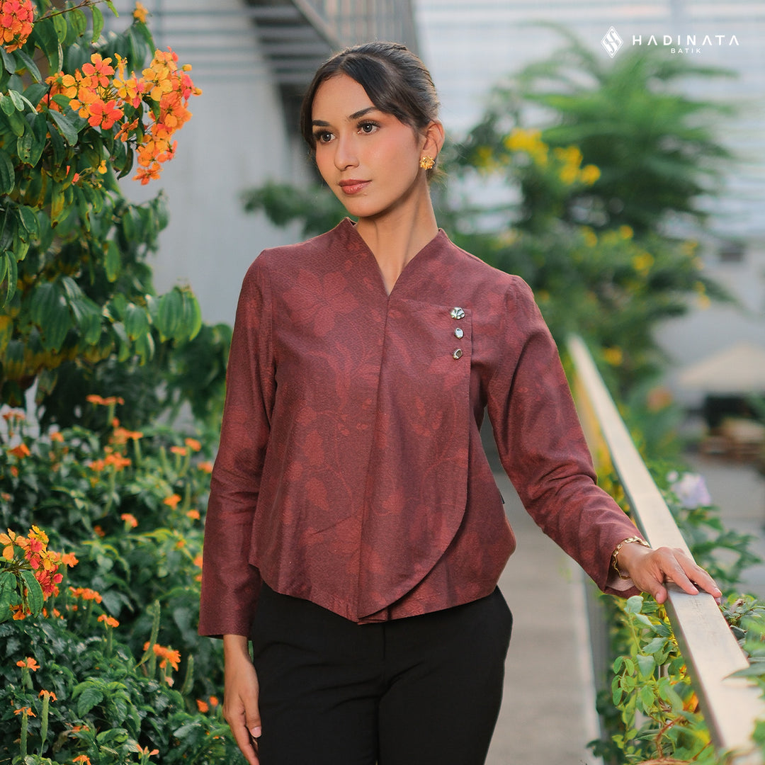 Hadinata Batik Wanita Premium Kebaya Dobby Lengan Panjang Lir Sasmita Maroon