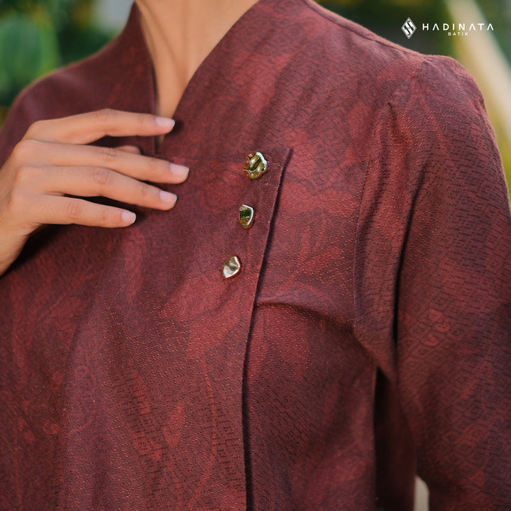 Hadinata Batik Wanita Premium Kebaya Dobby Lengan Panjang Lir Sasmita Maroon