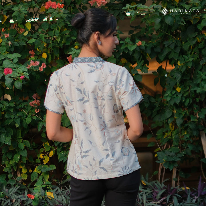 Hadinata Batik Premium Blouse Batik Wanita Lengan Pendek Superfine Sherenia Cream