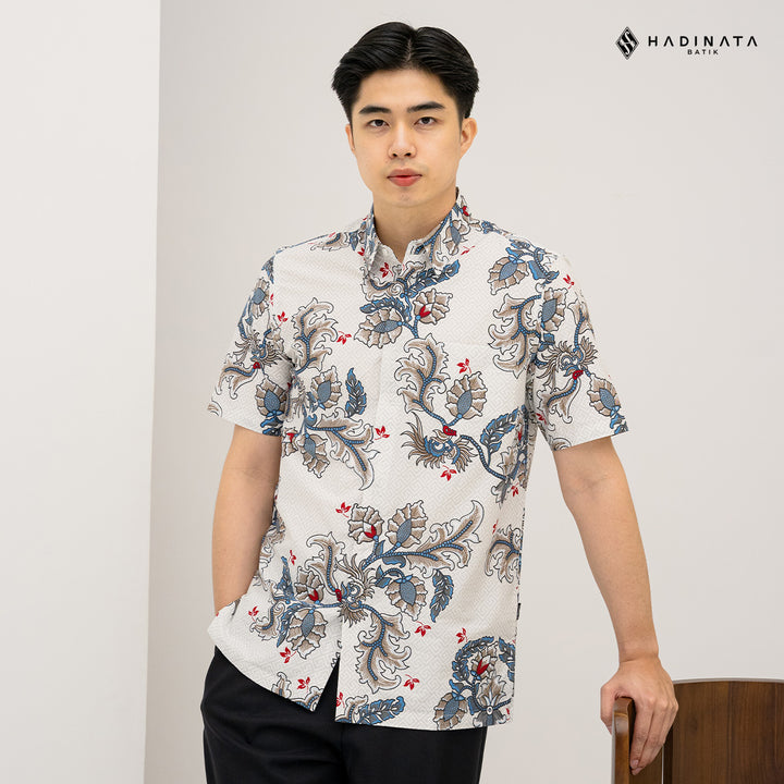 Hadinata Batik Premium Kemeja Batik Pria Lengan Pendek Superfine Gracika White